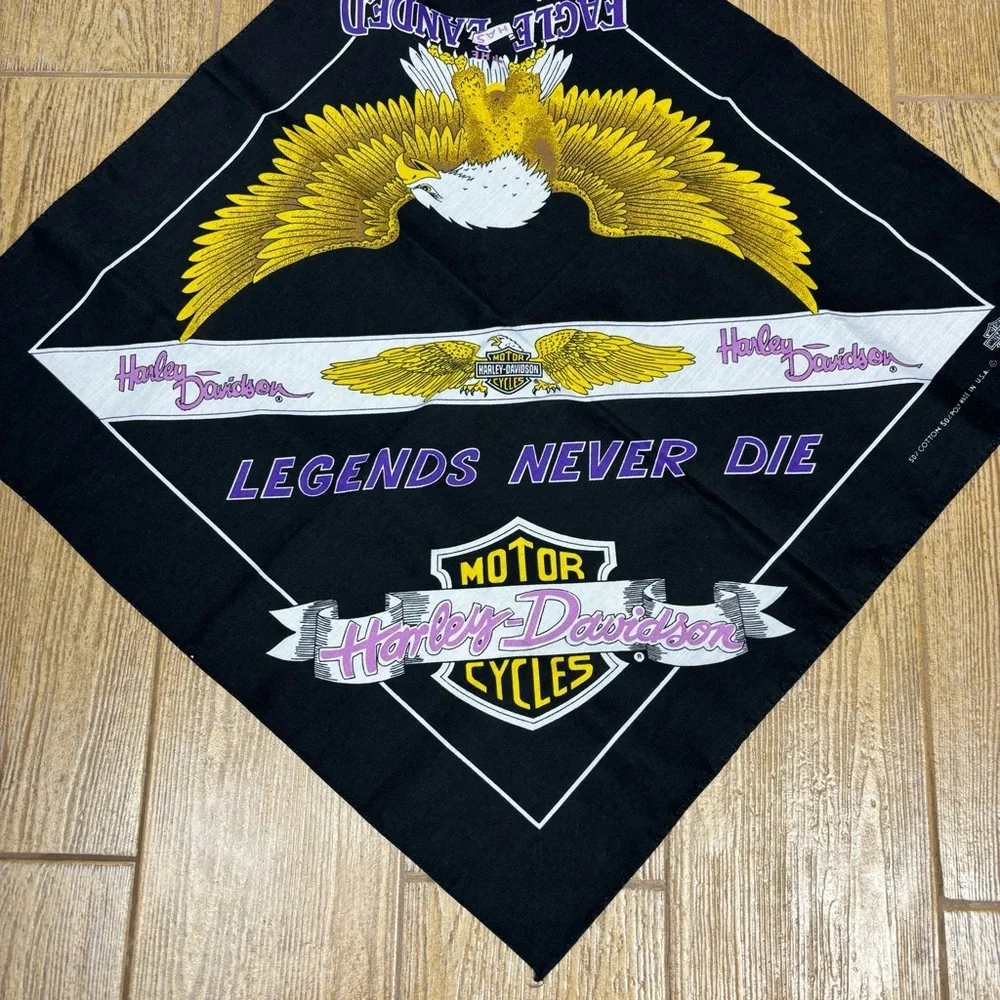 Vintage 80s HARLEY DAVIDSON Legends Never Die Bandana Biker Eagle 3D Emblem